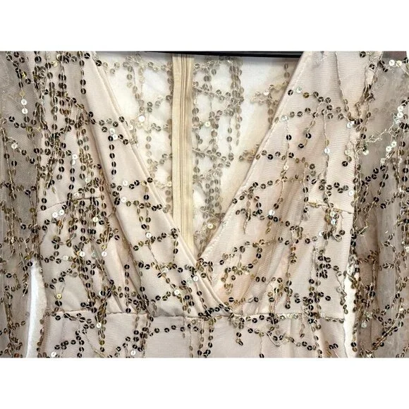Gold Metallic Flirty Sequined Sheer Mini Romper  Prom Glam Fairy Sexy NWT Sz M - Picture 5 of 16